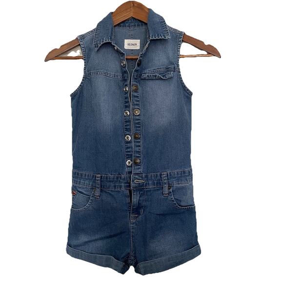Hudson Jeans Harmony Sleeveless Denim Romper Size M Girls Snap Button Retro - Picture 1 of 6